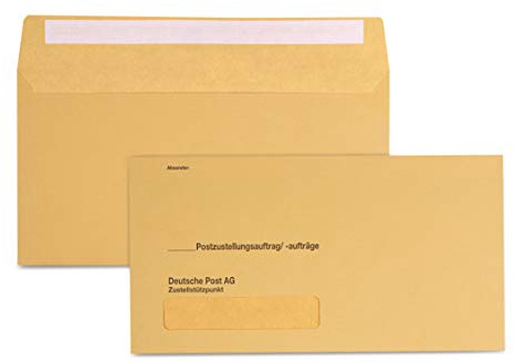 MASHPAPER äußere Postzustellungshüllen | gelb, mit Fenster | 125 x 235 mm | 500 Stück, Postzustellungshüllen im DIN Kompakt, Fenster links (20x98 mm), mit Standardaufdruck Deutsche Post AG, 3491015