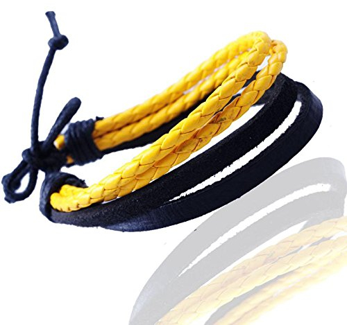 Gemini Armband (gelb&schwarz), Leder- Seilkombination, Knotenverschluss, Street Style für Boys, Girls, Herren, Damen, Unisex, 12,7-25,4 cm (Länge)
