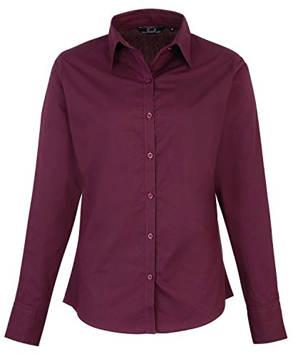 Premier Fitness Women's Poplin Long Sleeve Blouse Regular Fit Long Sleeve Blouse, Red (Aubergine), 20(Manufacturer Size:20)
