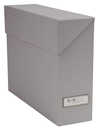 Bigso Lovisa Faserplatten-Etikettenrahmen für 12 Dateien, Dokumenten-Organizer für wichtige Papiere, langlebige Hängeregistraturbox mit Klappdeckel und Metalletikettenfenster, 9,4 x 33 x 23,9 cm, Grau