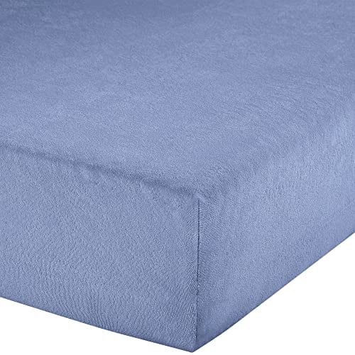 Erwin Müller Spannbettlaken, Spannbetttuch Erding Frottee-Stretch blau Größe 180x200 cm - 200x200 cm - hautsympathisch, kuschelig, bügelfrei, Rundumgummi