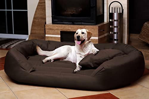 tierlando Komfort Hundebett Sammy | Robuster Polyester | Dicke Umrandung | L - XXXXL Hundesofa Größe: S5 / XXL 140cm | Farbe: 01/ Braun