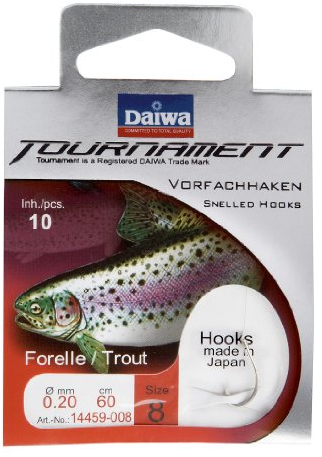 Daiwa Angelhaken Forelle Tournament mit 60 cm Vorfach Gr. 8-10 STK.-Packung