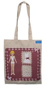 Ringelsuse Einkaufstasche Einkaufsbeutel Beutel Tasche Lange Henkeln Beige 34 x 28 cm Bedruckt Baumwolle Fairtrade