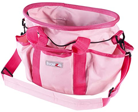 HORZE Equestrian Grooming Accessory Travel Convenience Bag Tote with Adjustable Strap and 6 Compartments - Pink