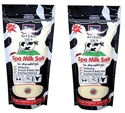 (Pack of 2) Yoko Spa Milk Salt Shower Bath Moisturizing Body Wash (Refill Size 300g)-Gently Scrubs Off Dead Skin Cells, Promote Cell Growth + Clears Uneven Skin-tone, Breakouts, Fine Lines & Wrinkles -Contains Vitamin B3, Vitamin E & Collagen. by Siam Yoko