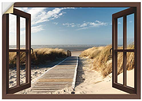 ARTland Wanddeko Wandtattoo selbstklebende Vinylfolie 100x70 cm Fensterblick Fenster Strand Meer Maritim Düne Leuchtturm Nordsee Langeoog T5RP
