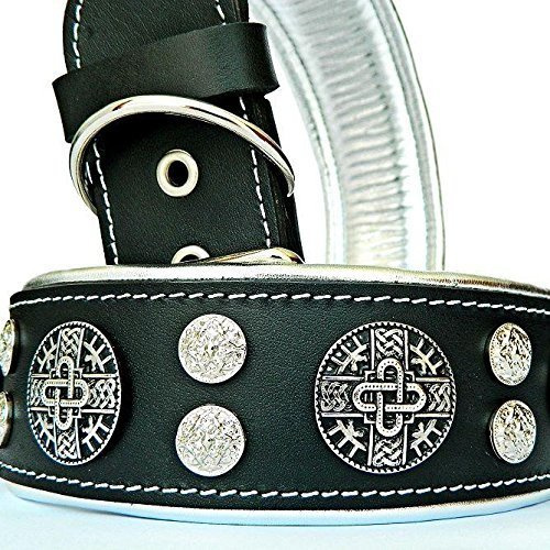 Bestia™ Hektor Echtleder Hundehalsband für große Hunde. 100% Leder. | Größe M- 42,5 bis 52,5 cm Halsumfang, 6,3 cm breit