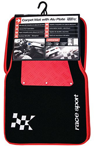 S SUMEX Aft3000 Alfombra con Placa Aluminio Alfombrillas de Moqueta Universales para Coche Borde Color Rojo Alfombrillas Antideslizantes y Lavables Delanteras 46x70cm Traseras 46x35cm