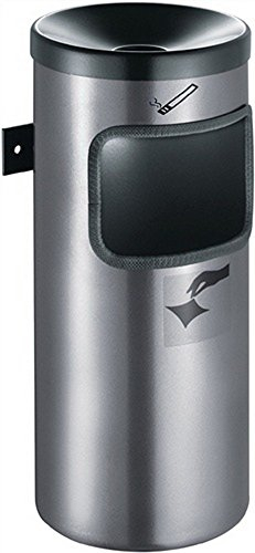 Sicherheits-Wandascher mit Abfallsammler - Höhe 410 mm, Ø 180 mm neusilber - Aschbehälter Aschesammler Feuerhemmender Ascher selbstlöschend