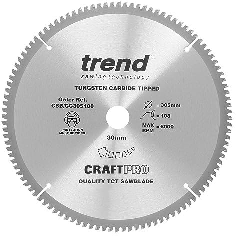 Trend Wood Mitre Saw Blade, 305mm Diameter, 30mm Bore, 108 Teeth, 3mm Kerf, -5° Hook, TCT, Extra-Fine Finish, CSB/CC305108