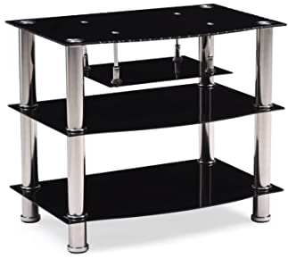 Hodedah Quatre étagères en Verre trempé Meuble TV, Accueille TV jusqu'à 81,3 cm, Noir