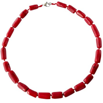 Collier en corail rouge de 47 cm avec fermoir mousqueton - Présenté dans une jolie boîte cadeau