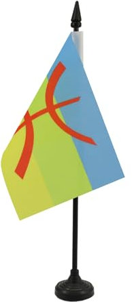 AZ FLAG - Drapeau De Table Kabylie - 15x10 cm - Mini Drapeau Kabyle De Bureau 100% Polyester Avec Hampe De 25cm Et Socle En Plastique Noir