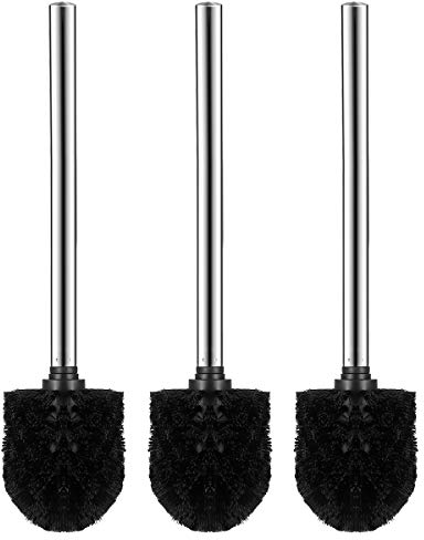 WINOMO 3pcs Plastique Brosses de Toilette avec Acier Inoxydable Poignée (Noir + Argent)