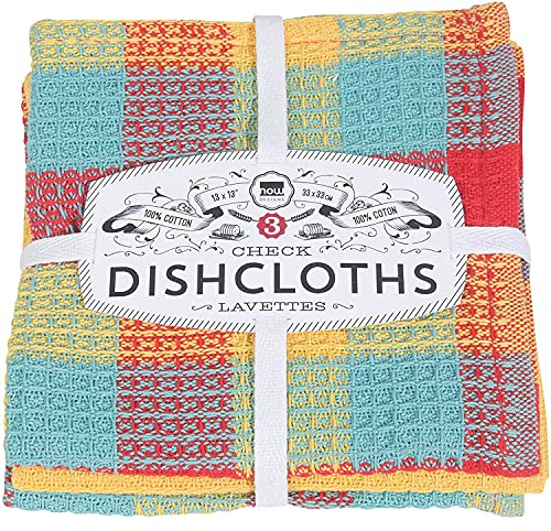 Now Designs Check Dishcloth Set, Cotton, Lemon