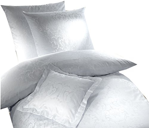 Curt Bauer Damast Bettwäsche Set Florenz 135x200 cm + 80x80 cm Kissenbezug, Farbe weiß