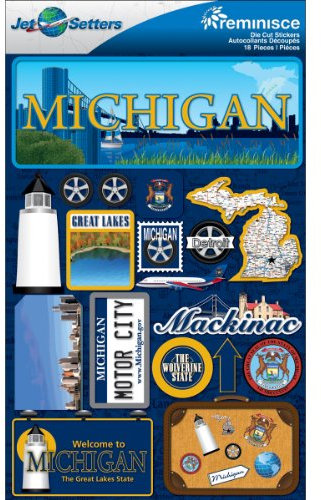 Reminisce 3-dimensionale Premium Aufkleber Michigan - Säure- und ligninfrei - Archivqualität - Selbstklebend - Mehrfarbig - Vintage - Reisen - Papierrechteck - Indoor - Scrapbook-Aufkleber - Sticker