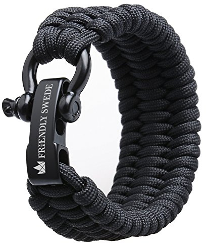 The Friendly Swede Pulsera de Supervivencia Trilobite en Paracord - Tamaño Ajustable - 3 Tamaños Disponibles - GARANTÍA DE POR VIDA (Negro, Medium)