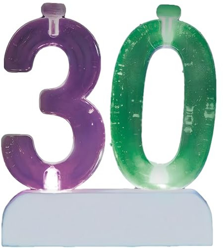 Unique Party 37543 - Colour Changing Flashing Number 30 Birthday Candle Holder with 4 Candles