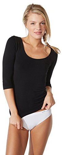Boody Body EcoWear Womens Scoop Top Wide Neck Long Sleeve Layering Shirt Medium Black
