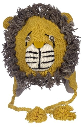 Hand Knitted Woolly Hat | Fun Wool Knit Fleece Lined Animal Hat for Men and Women | One Size Fits All | Wooly Winter Cap with Ear Warmers and Tassels