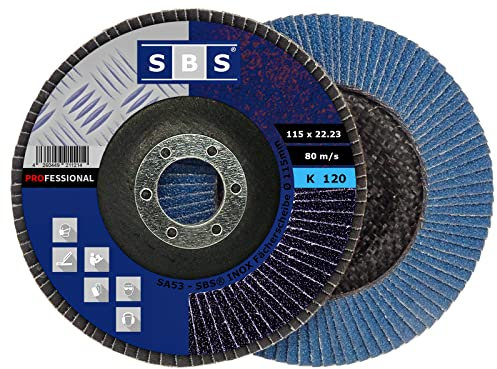 SBS Disques abrasifs à lamelles | Ø 115 mm | Grain 40 à 120 | Lot de 10 | Marron & Bleu Inox Métal & Bois Meuleuse d'angle roue de ponçage, Inox Blau Korn 120, 0