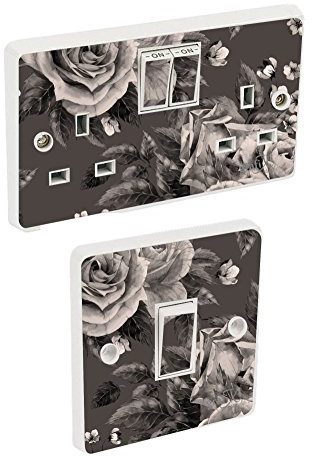 Black & White Flowers Light Switch & Double Socket Sticker Vinyl / Skin cover sosw19