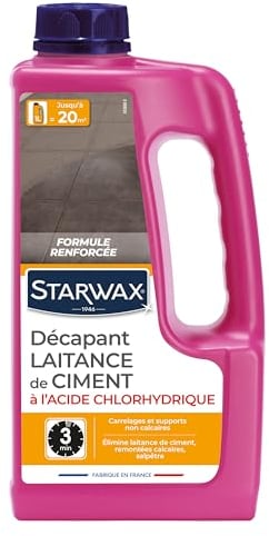 STARWAX - Décapant de Laitance de Ciment - Nettoie les Traces de Ciment, Rouille, Remontées Calcaires - Usage Intérieur et Extérieur - Formule Concentrée - Fabriqué en France -1l - 15 à 20m²