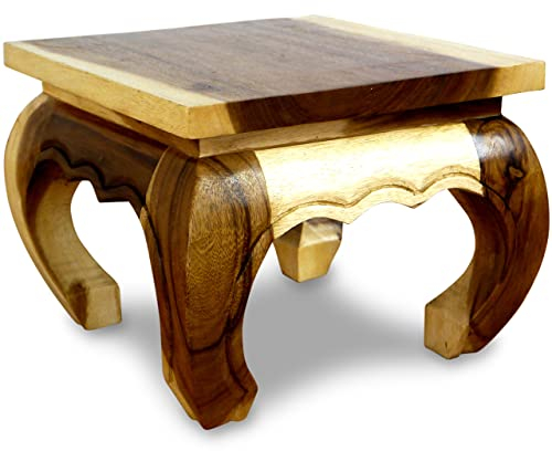 livasia Opiumtisch aus Massivholz – 36x36x27cm – Handgeschnitzter Beistelltisch Holz aus Thailand, Nachhaltig, Robust und Ästhetisch, Setzt Exotische Akzente als Kleiner Tisch (Natur)