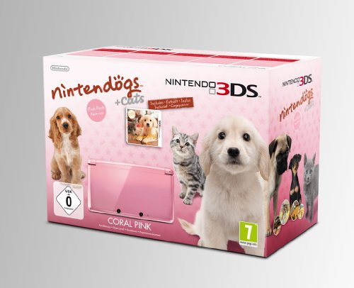 Console Nintendo 3DS - rose corail avec Nintendogs + cats Golden Retriever & ses nouveaux amis - édition limitée