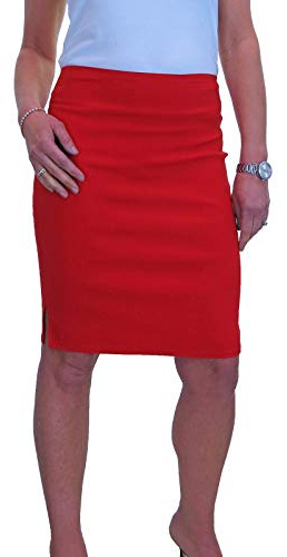 Women's Knee Length Stretch Pencil Skirt Olympic Red 6-18 (6)