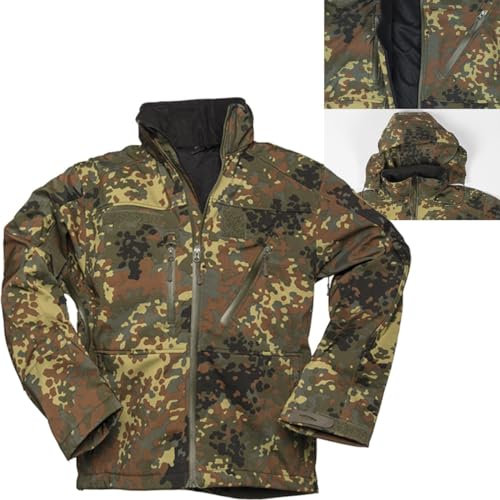 Mil-Tec Softshelljacke SCU 14 für Herren • Taktische Outdoor Funktionsjacke • Atmungsaktive, winddichte & wasserabweisende Übergangsjacke • Ideale Freizeitjacke oder Wanderjacke • Flecktarn, S