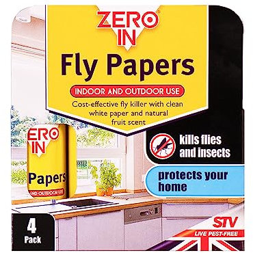 Zero In Fly Papers FSC - 4-Pack FSC Compliant, Sticky Natural Trap Controls Flies, Fungus Gnats, Fruit Flies, Mosquitoes and Bugs, White