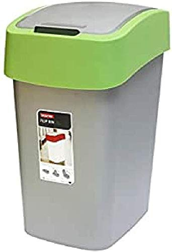 CURVER Flip Bin - Poubelle 25L à couvercle basculant - Pour Cuisine, Bureau, Salle de Bain - 26 x 34 x 47 cm - Gris / Vert