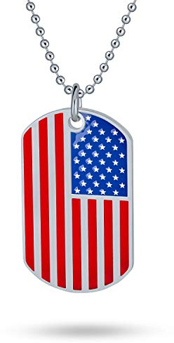 Bling Jewelry Große Gravierbare Rot Weiß Blau Streifen Urlaub Amerikanischen Usa Patriotische Flagge Stern Hundemarke Anhänger Halskette Für Männer Für Frauen Edelstahl