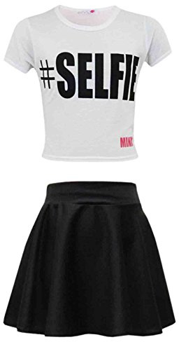 A2Z 4 Kids Girls #SELFIE Crop Top & Fashion Skater Skirt Set Short Sleeves T Shirt Summer Outfit 7-13 Year