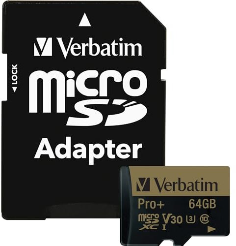 Verbatim Pro+ U3 Micro SDXC Speicherkarte mit Adapter, 64 GB, Datenspeicher für 4K Ultra HD Video-Aufnahmen, Micro SD Karte in schwarz, ideal für Action-Cams, Camcorder, Smartphones und Tablets