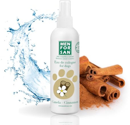 MENFORSAN Agua de colonia para perros | Canela | Aroma intenso y refrescante | Efecto desodorante | Con Ingredientes muy suaves ue NO irritan la Piel | Con Ph Neutro | 125 ml