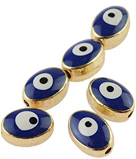 ovale emaillierte Metallperlen Nazar Boncugu in goldfarben 4 Stück von Vintageparts, DIY-Schmuck