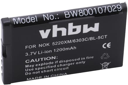 vhbw 1x Akku kompatibel mit Nokia C3 Touch and Type, C5, C6-01, C6 Handy Smartphone Telefon (1200 mAh, 3,7 V, Li-Ion)