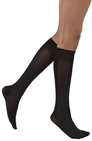 JOBST Opaque Knee High 15-20 mmHg Compression Stockings, Closed Toe, Medium Petite, Classic Black