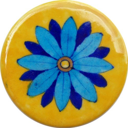 GURU SHOP Runder Handbemalter Keramikuntersetzer für Gläser - Motiv 2, Gelb, 1x8,5x8,5 cm, Untersetzer, Tabletts