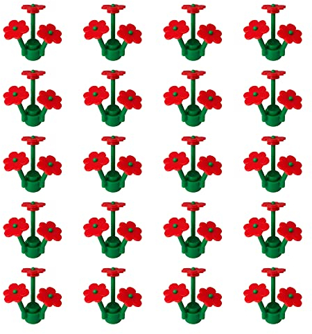 LEGO – Steli e Fiori, 20 Pezzi, 3 Fiori Ogni Stelo, Colore: Verde e Rosso