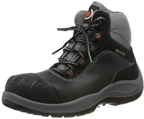 Portwest BASE Protection B0119 Beethoven S3 Safety Shoe Lace-Up Fastening | Black/Grey, 12, Leather Lined, Anti-Static Footwear, Steel Toecap, Hydrocarbons Resistant, Water Resistant, Construction