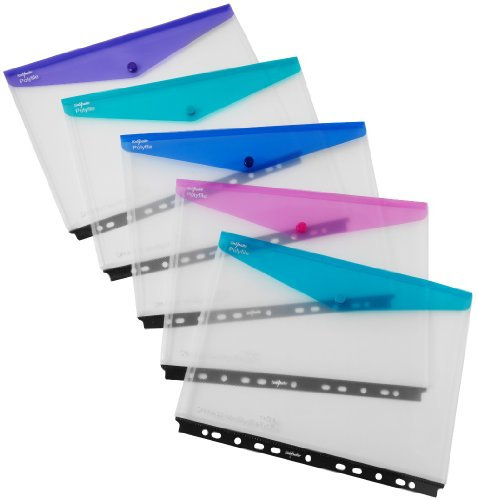 Snopake Polyfile 15694 Klarsichthüllen für Ringordner, A4, Klappe mit Druckknopfverschluss, Querformat, Electra-Farben, 5 Stück