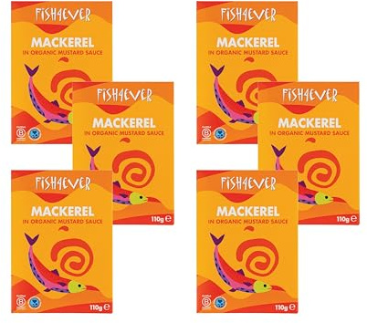 Fish4Ever | Mackerel in Organic Mustard Sauce – Sustainably Sourced, Ready-to-Eat Mackerel Fillets in Mild Mustard Sauce, High in Omega-3 | 110g (Pack of 6)