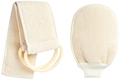 HOMECRAFT Flannel Back Washing Strap – Double Sided Back Scrubber with D-Ring Handles & Matching Hand Mitt, 37 Long Strap for Elderly, Disabled & Limited Mobility, Dual Surface Exfoliating Towel