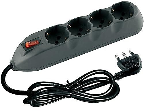 BTicino 3680GB Ciabatta Multipresa Poker 4 Prese Universali e Interruttore Luminoso, 3500 W, 250 V, Nero