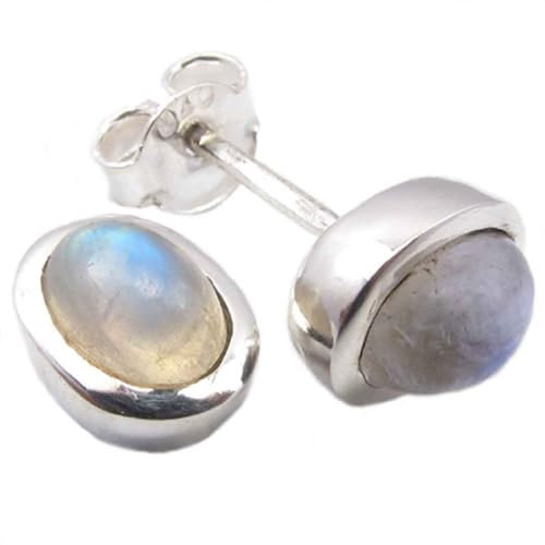 Bijoux et Objets - Clous d’oreilles pierre de lune arc-en-ciel en argent massif 925 - Dimensions des pierres 5x8mm